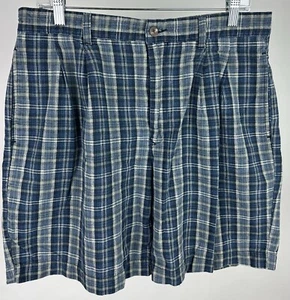 Pantalones Cortos Chinos A Cuadros Vintage Años 90 32" Cintura REAL Relajado Mezcla de Lino Golf Preppy - Imagen 1 de 10