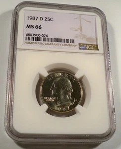 1987-D NGC MS66 WASHINGTON QUARTER 25c MS 66 - Picture 1 of 4