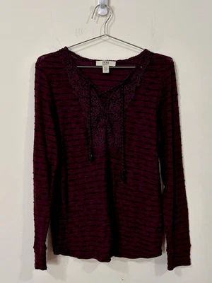 Vintage America Blues Purple Textured Knit Lace-Up Tunic Top Women’s Large - Image 1 of 4