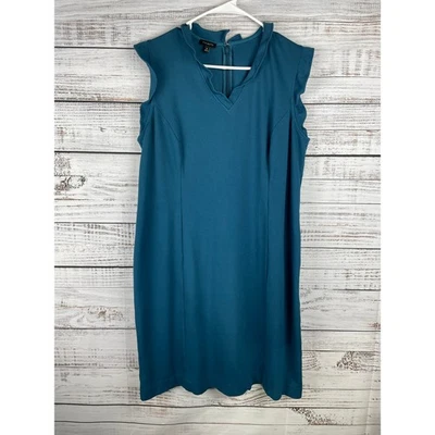 Talbots Blue Sheath Knee Length Dress 16 Sleeveless Formal Career Wedding Modest - Image 1 of 4