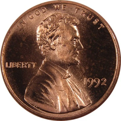 1992 Lincoln Memorial Cent BU Uncirculated Penny 1c Coin - Image 1 of 4