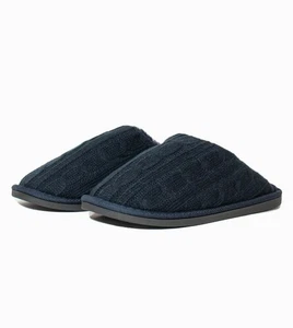 Womens Navy Blue Cable Knit Scuff Cosy Slippers Faux Fur Lining (13055) - Picture 1 of 3
