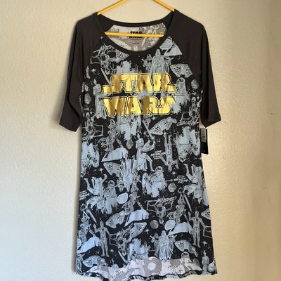 Star Wars Women’s Sleepwear L Gray Blue Gold Hi Low Hem Stretch NWT - Image 1 of 4