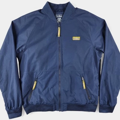 L.L.Bean Bomber Jacket Mens Medium Blue Fleece Lined Nylon Zip Pockets Raglan - Image 1 of 4