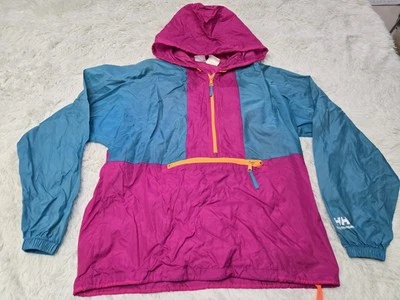 Chaqueta cortavientos vintage Helly Hansen M lluvia bloques de color neón verde azulado rosa años 80 90 Foto 1 de 4
