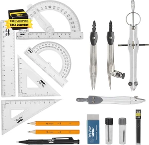 Geometry Set with 6 Inch Swing Arm Protractor, Divider, Set Squares, Ruler, Comp - Picture 1 of 8