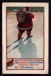 SANTA CLAUS Bag of GIFTS SNOW FIELD Victorian Era c1900s VINTAGE POSTCARD - Picture 1 of 2