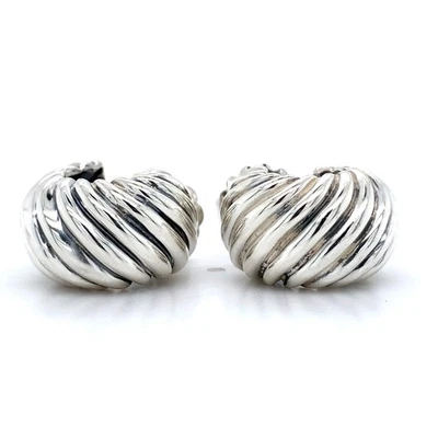 David Yurman Sterling Silver Cable Rope Shrimp Huggie Hoops Dome Earrings - Image 1 of 4
