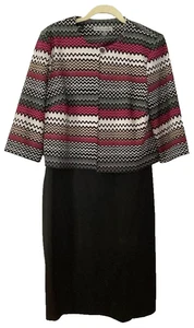 Danny Nicole 2 Piece Career Dress Crop Jacket 8 Black Berry Chevron Empire NEW - Picture 1 of 12