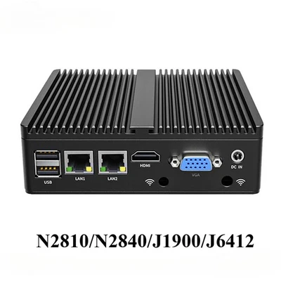 Intel N2840/J1900/J6412 Fanless Mini PC 4 Cores Dual Lan HDMI VGA Dual RS232 COM - Image 1 of 4