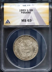 Balboa Panamá 1953 1/2 MS 63 ANACS # 7830160 + Bonus - Imagen 1 de 2