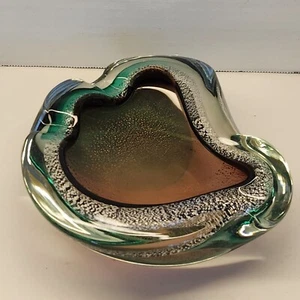 Vintage Murano Ashtray By Glulio Rade for AVEM With Silver Leaf 7"×6.75" - Picture 1 of 13