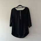 Chico?S Black Blouse Long Sleeve Silver Size 1