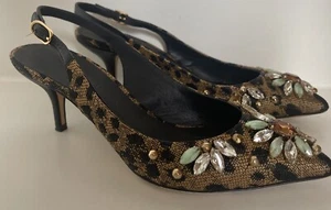 DOLCE & GABBANA crystal Embellished Sling back Kitten Heels.4/37.Leopard Print - Picture 1 of 7