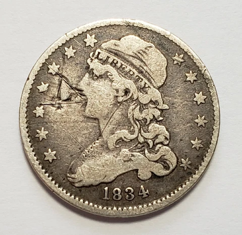 1834 25c Capped Bust Silver Quarter - Contemporary Graffiti Megaphone VF - Z4043 Cover