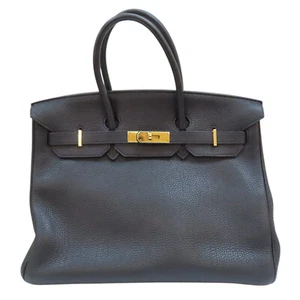 HERMES Birkin Handbag Togo Leather Black □M Stamp Gold Metal - Picture 1 of 21