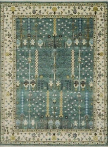 Handgeknüpfter ALLE GRÖßEN Oushak Aqua Grün Teppich Traditioneller Lebensbaum Wollteppich - Bild 1 von 5