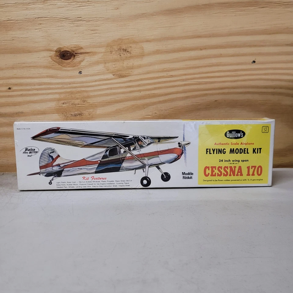 Vintage NOS Guillow's Cessna 170 24" Wing Span Balsa Scale Flying Model Kit 302 - Image 1 of 3