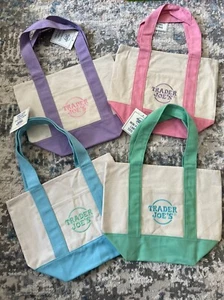 Trader Joe's Pastel Mini Canvas Tote Bags 2025 LIMITED EDITION NWT LOT OF 4 - Picture 1 of 5
