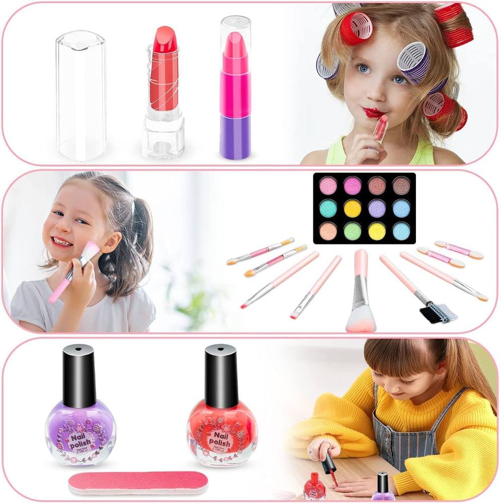 Kids Makeup Kit for Girls Washable Makeup Set Toys Cosmetic Case Pretend Play Be