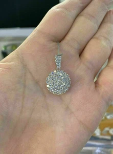 1Ct Round Cut VVS1 Diamond Cluster Pendant 14K White Gold Finish - Picture 1 of 5
