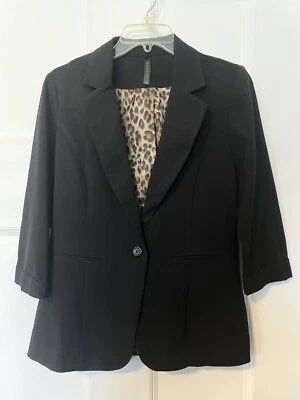 Chaqueta Blazer Massini Negra Forro Estampado Leopardo Mujer Talla S Foto 1 de 4
