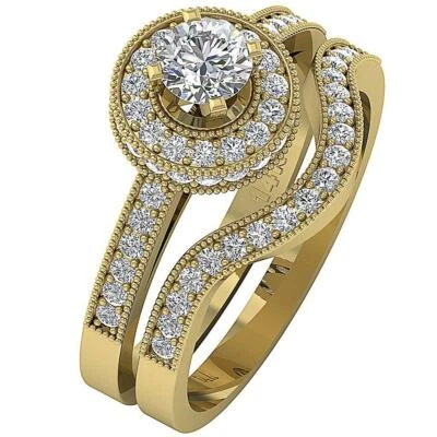 Milgrain Halo Diamond Wedding Bridal Ring 1.10 Carat SI1 G 14K Gold 12.4MM - Image 1 of 4