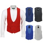 Mens Double Breasted Low U Cut Formal Suit Waistcoat Fitted Smart Casual Vest