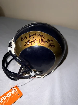 KURT WARNER ST. LOUIS RAMS AUTOGRAPH RIDDELL MINI HELMET GOD BLESS KW01 2A - Image 1 of 4