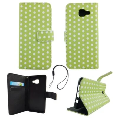 Custodia Protettiva per Samsung Galaxy A5 2016 Polka Dot Verde Borsa a Libro - Immagine 1 di 2