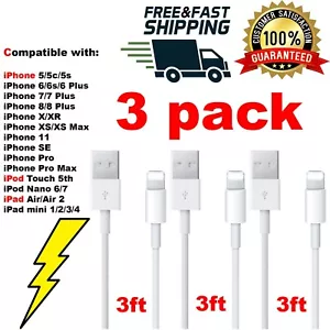 3 Pack 3 FT USB Charging Cord Cable For iPhone Apple SE X XS 8 7 6 Plus - Picture 1 of 2