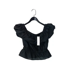 Topshop Black Ruched Ruffled Off The Shoulder Cropped Bardot Blouse - Size 8 NEW - Picture 1 of 12