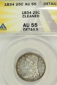 1834 Capped Bust Quarter : ANACS AU55 Details - Picture 1 of 4