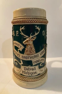 Piedra de cerveza de cerámica alemana vintage ~ BPOE Elks Detroit, Michigan ~ FR34 - Imagen 1 de 8