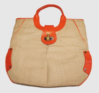 SR Squared by Sondra Roberts Bolso de Mano Monedero Paja Arpillera Borde Naranja Foto 1 de 4