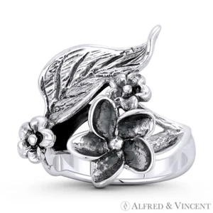 Plumeria Franginpani Flower Charm .925 Sterling Silver Right-Hand Statement Ring - Picture 1 of 1
