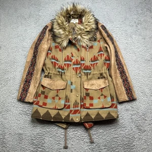 Tasha Polizzi Jacke Damen L Southwest Decke Türkis Azteken Kunstfell Leder - Bild 1 von 10