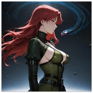 Dark Fantasy Anime Girl Poster Art with Snake Spirit - Picture 1 of 9