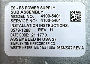 SIMPLEX 4100-5401 0579-1288 REV H ES-PS POWER SUPPLY - Picture 1 of 8