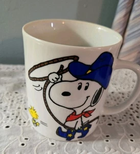 Snoopy Lasso Woodstock Cowboy Cup Mug "Get Along Little Doggies" Peanuts - Picture 1 of 5