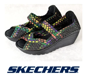 Zapatos Skechers para mujer con cuña tejido multicolor espuma viscoelástica punta abierta talla 8 - Imagen 1 de 6