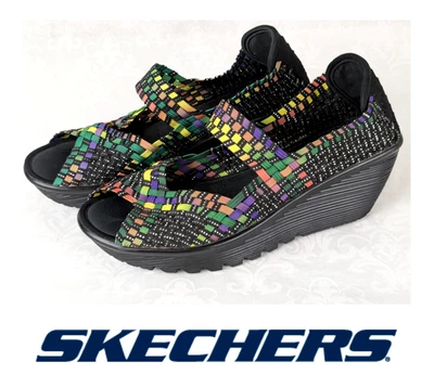Skechers Womens Wedge Mulitcolor Weave Memory Foam Open Toe Shoes Size 8 - Image 1 of 4
