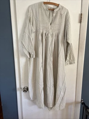 Camisón LL Bean Dobby Franela a Rayas 100% Algodón Pintuck Azul Crema Talla XL Foto 1 de 4