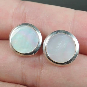 925 Sterling Silver Round Mother of Pearl Earrings Studs Jewellery 12 mm Dia. - Picture 1 of 6