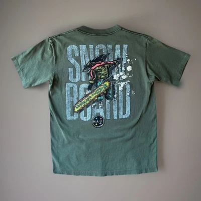 Vintage Maui & Sons Shirt Medium Green 90s Made in USA Shark Snow Board Art - Image 1 of 4