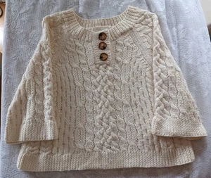 MICHAEL KORS CROPPED CREAM COLOR CABLE KNIT SWEATER 3-BUTTON NECKLINE SIZE LARGE - Picture 1 of 13