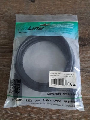 InLine 17182 DisplayPort zu HDM Konverter Kabel schwarz 2m NEU - Bild 1 von 4