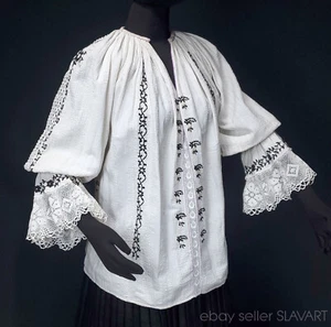 Embroidered Peasant Blouse ethnic folk costume Hungarian Croatian lace stylish - Picture 1 of 10