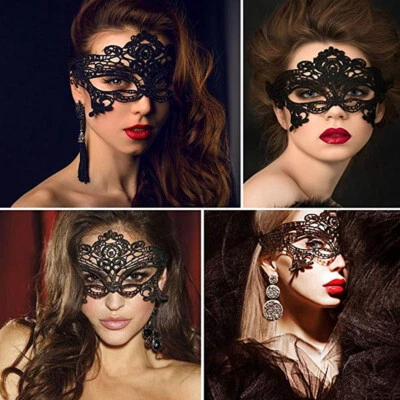Black Lace Mask Masquerade Eye Face Eyemask Women Party Halloween Costume Mask - Image 1 of 4