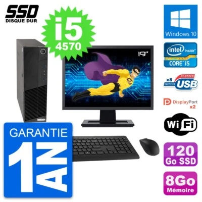 PC Lenovo M83 SFF Ecran 19" Intel Core i5-4570 RAM 8Go SSD 120Go Windows 10 Wifi - Bild 1 von 4